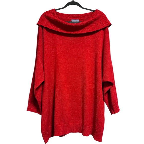 Laura Scott Red Shimmer Cowl Neck Knit Sweater Size 3XL - Picture 3 of 13